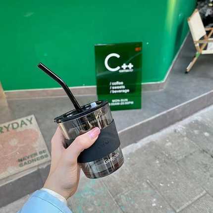 MR/钢化玻璃杯耐高温咖啡杯吸管杯女生耐热水杯便携式办公室杯子