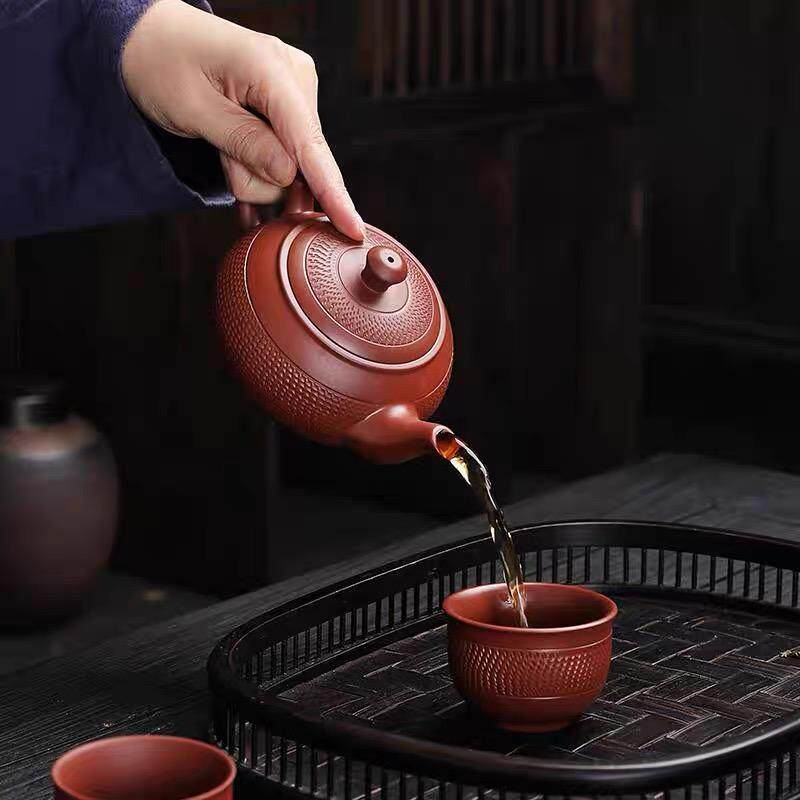 宜兴原矿紫砂茶壶紫砂手工跳刀纹禅心壶中式手工跳刀纹茶壶240cc