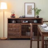 杪轩新中式 实木餐边柜黑胡桃木储物收纳柜现代简约茶水柜玄关柜