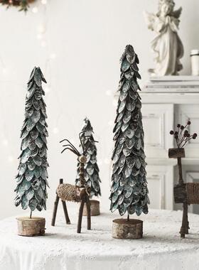 树皮原木座圣诞树摆件客厅家居装饰品桌面办公室玄关房间布置摆设