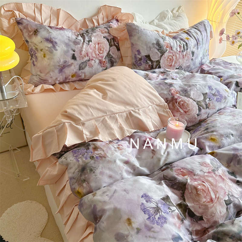开满花｜浪漫复古花卉油画风全棉100S长绒棉四件套法式花边床品2m