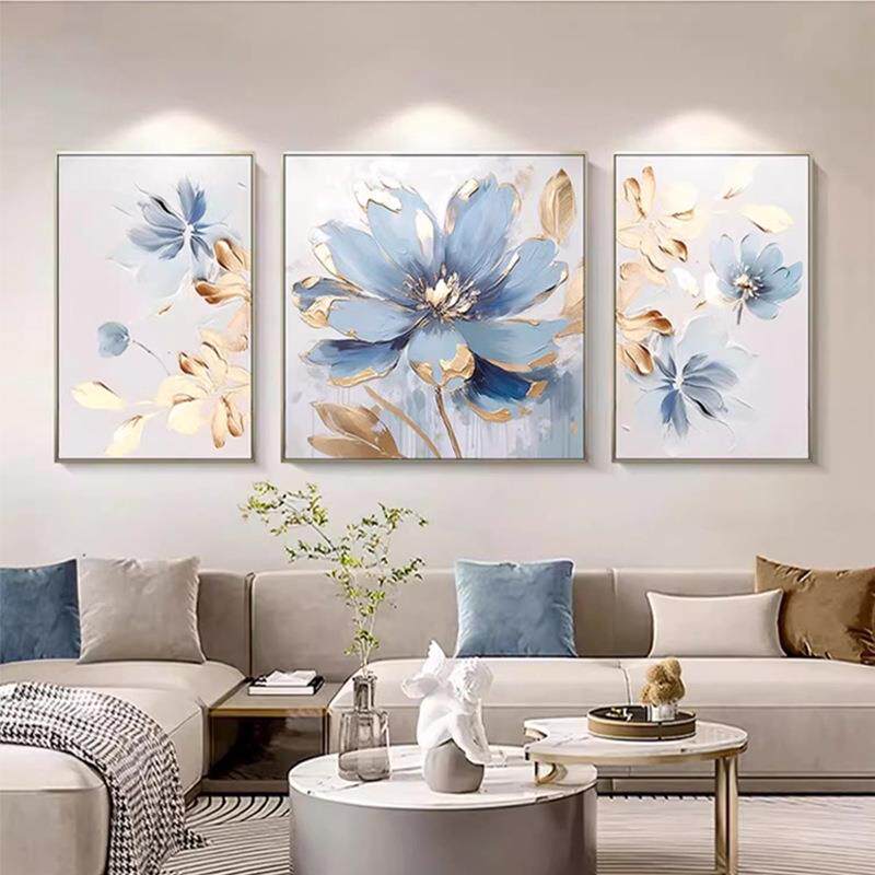 现代抽象花卉挂画轻奢酒店民宿客厅走廊装饰画三联大气简约壁画