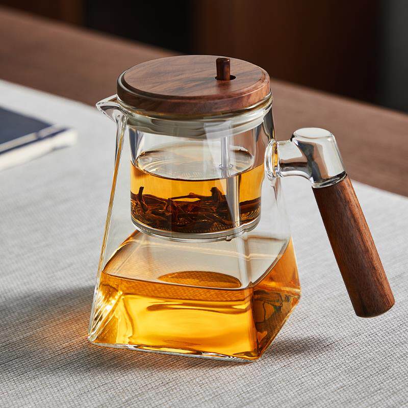 优雅的杯子玻璃茶壶一触式过滤茶水分离器办公室经典茶具家庭功夫
