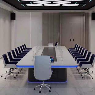 现代科技感无纸化会议桌长桌智能研判桌指挥桌创意大型多人会议桌