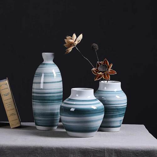 现代陶瓷花瓶摆件 简约手绘客厅玄关电视柜装饰储物工艺品可批发