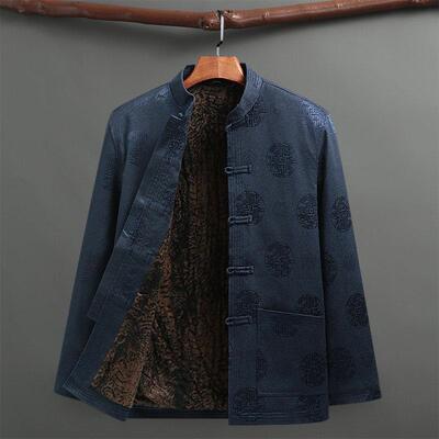 冬装爸爸过寿生日唐装男士棉衣爷爷衣服老年人中老年加绒棉袄外套