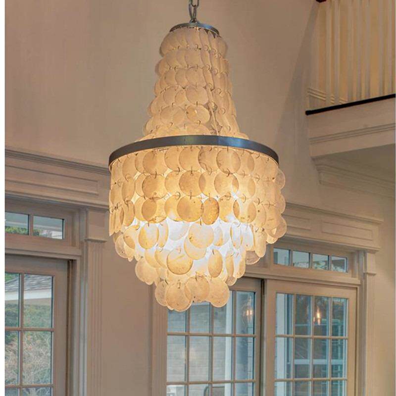 美式乡村圆形贝壳吊灯酒店餐厅吧台个性创意客厅装饰艺术风铃吊灯
