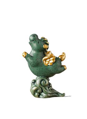 国潮风彩金阳光彩虹小白马摆件精品可养动物鱼缸造书房桌面装饰品