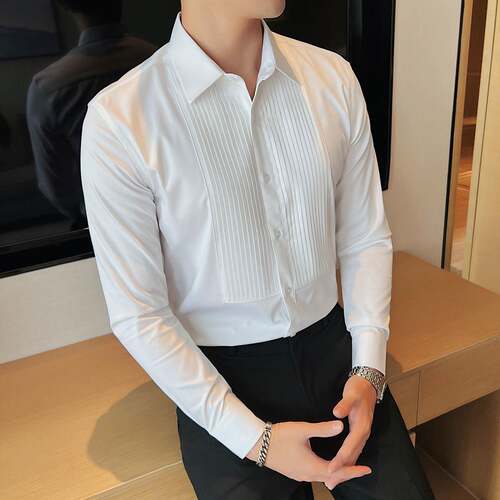 内搭叠穿男秋法式结婚衬衫高级感商务正装新郎礼服衬衣英伦0919e