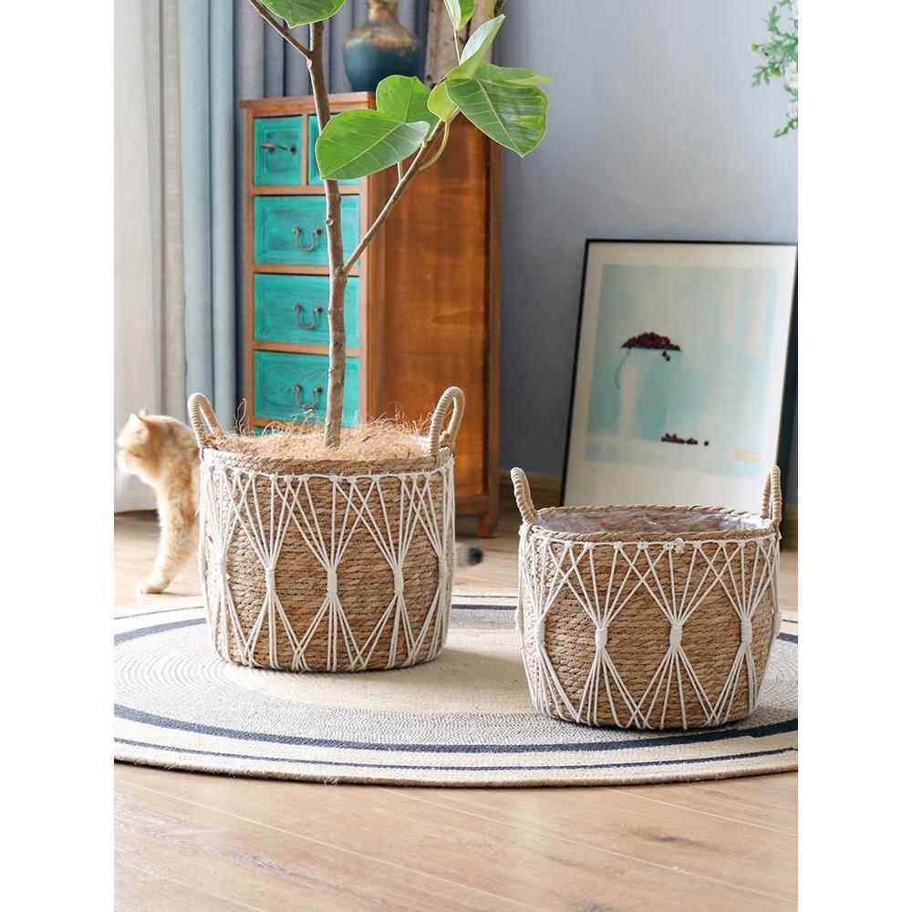 北欧藤编花篮艺术编织花盆民宿客栈装饰摆件盆栽套盆样板间编织篮,家居饰品,花篮,淘宝优惠券,粉丝福利购,淘宝优惠卷