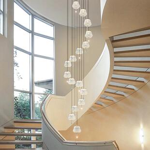 楼梯吊灯2025年新款复式楼别墅中空简约圆球魔豆灯创意旋转长吊灯