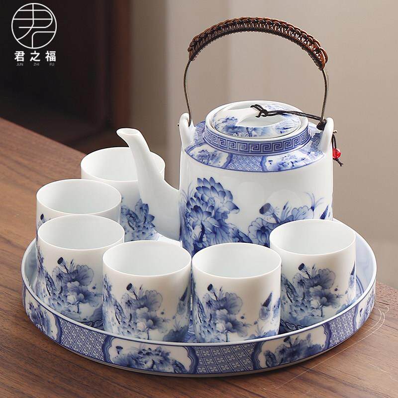 高白瓷功夫茶具套组中式简约大容量提梁壶茶杯珐瑯彩陶瓷高档轻奢