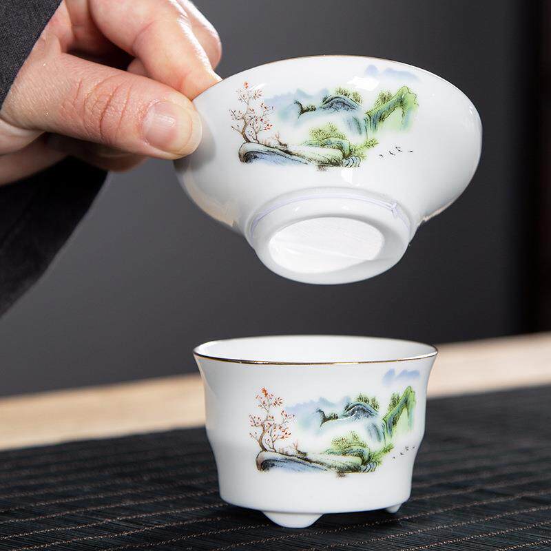 高白控金线青花瓷茶漏过滤网创意陶瓷功夫茶具茶滤器