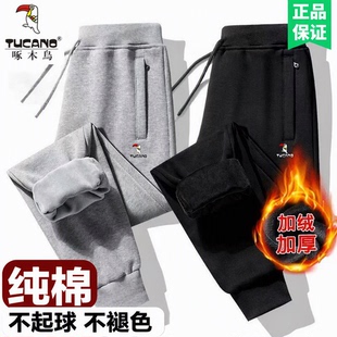 TUCANO啄木鸟纯棉卫裤男加绒加厚不起球束脚运动裤秋冬季宽松裤