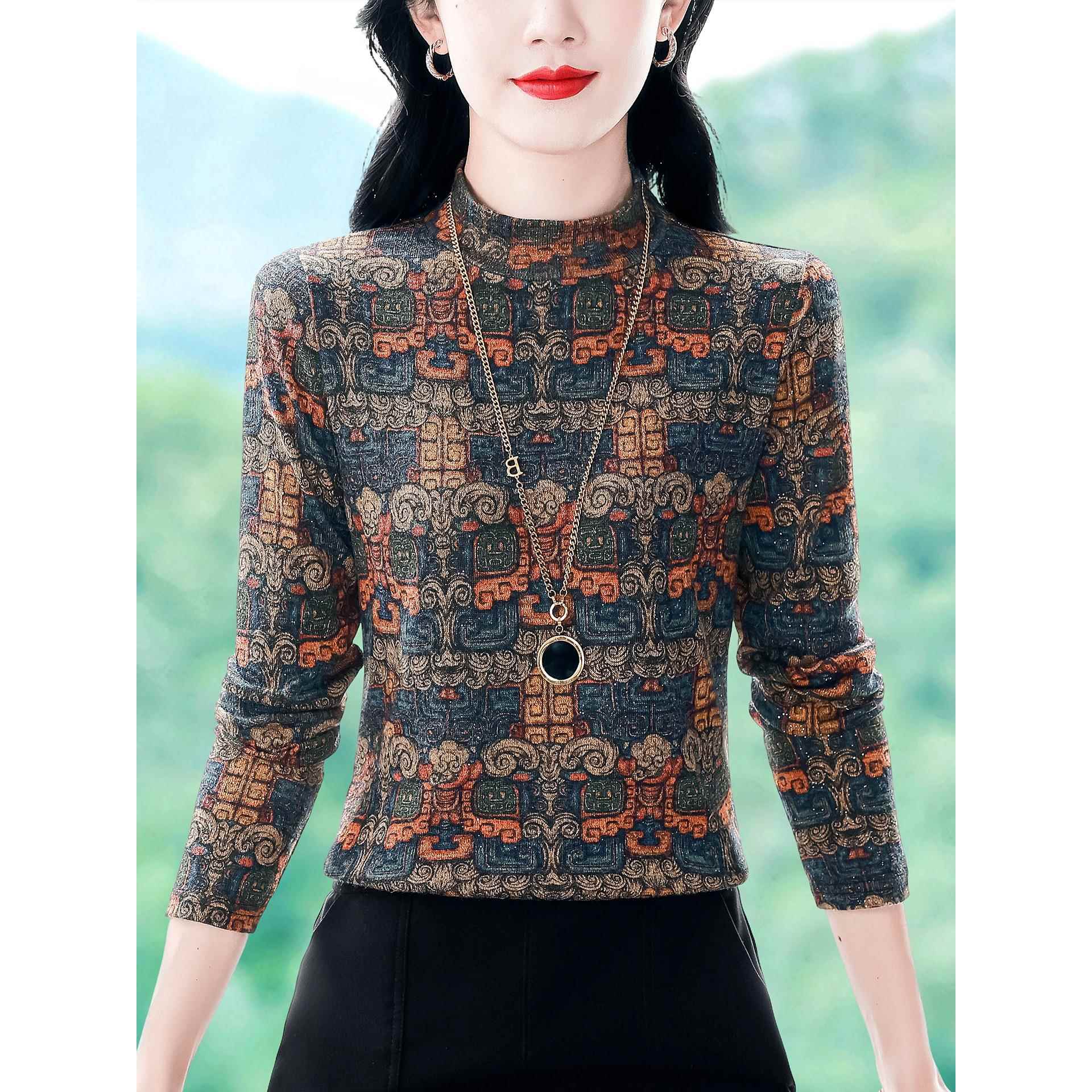 ROUMIKL中年妈妈半高领长袖打底衫女秋冬内搭洋气小衫中老年加绒