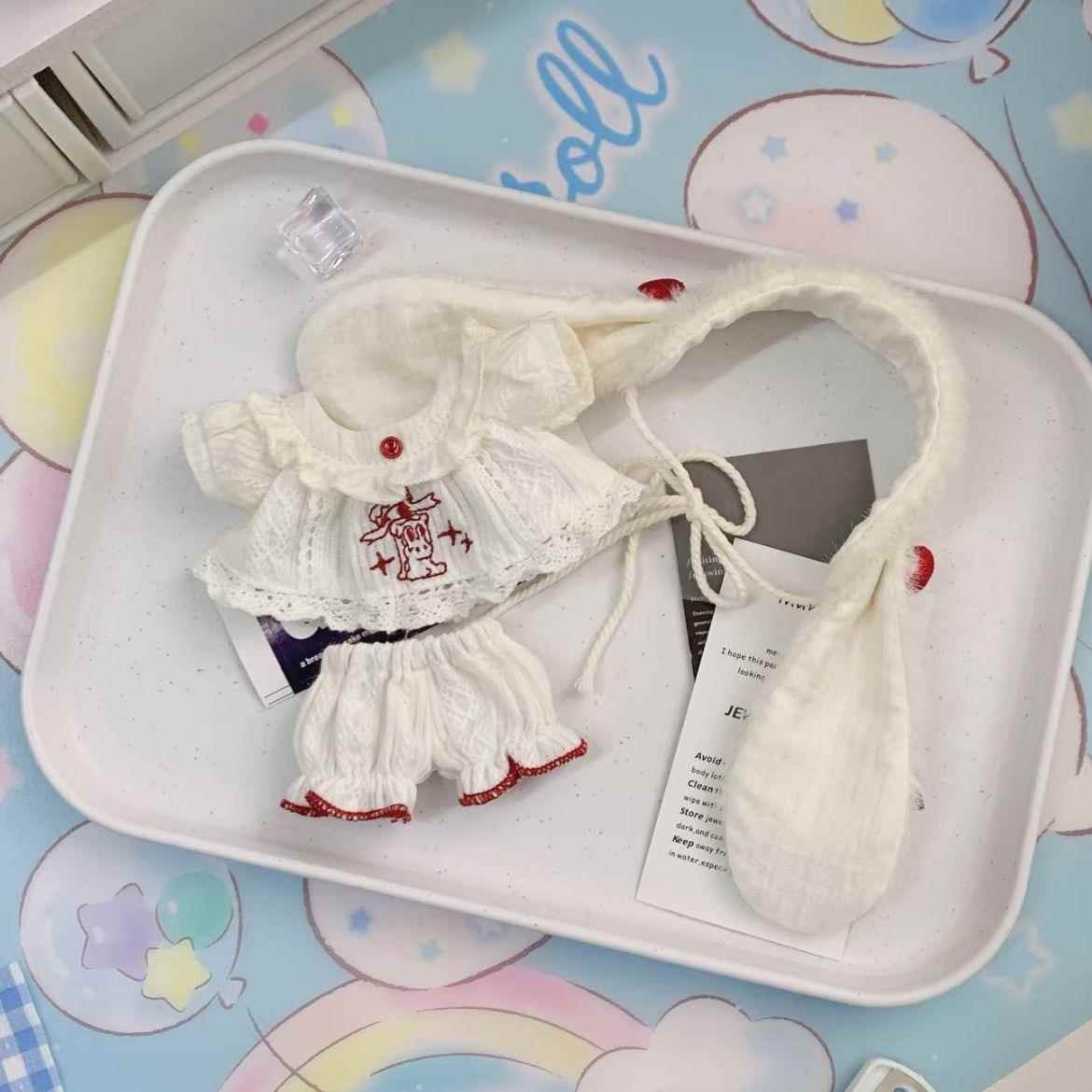 毛茸长耳小兔睡衣棉花娃娃衣服可爱洋装套装换装玩具着替