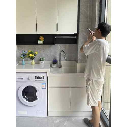 玉石洗衣机集成柜阳台定制柜组合人工全石洗衣柜洗脸盆蜂窝铝