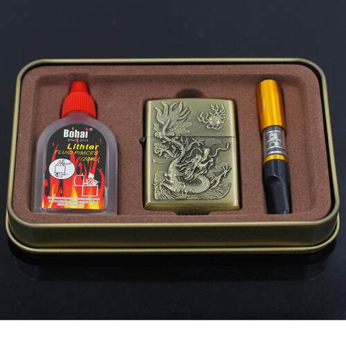 个性复古创意打火机 青铜浮雕煤油打火机 火龙煤油打火机