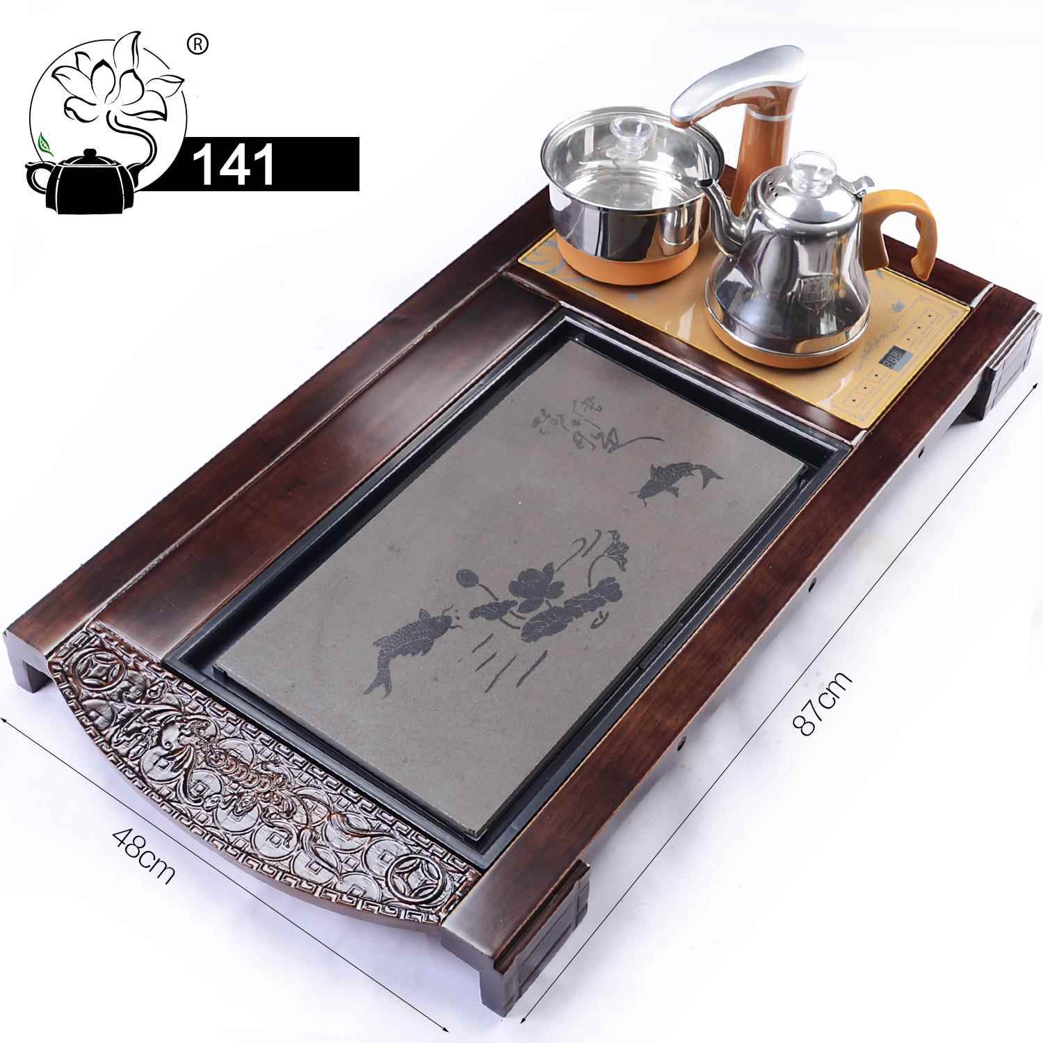 141家用茶具配件排水实木茶盘四合一套装茶台全自动电磁炉茶托盘