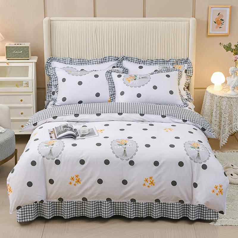 高档新款公主床裙四件套纯棉棉边床裙式床风罩花套床品夏季4件全