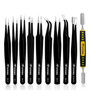 钢不锈镊抗静电尖头弯头1扁头平头镊子撬棒工TZ-4510具套子装0件