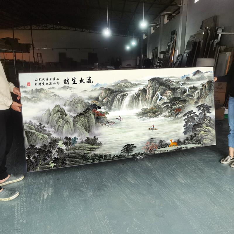 流水、财富、聚宝盆、山水画、客厅挂画、书画、办公室装饰画、沙