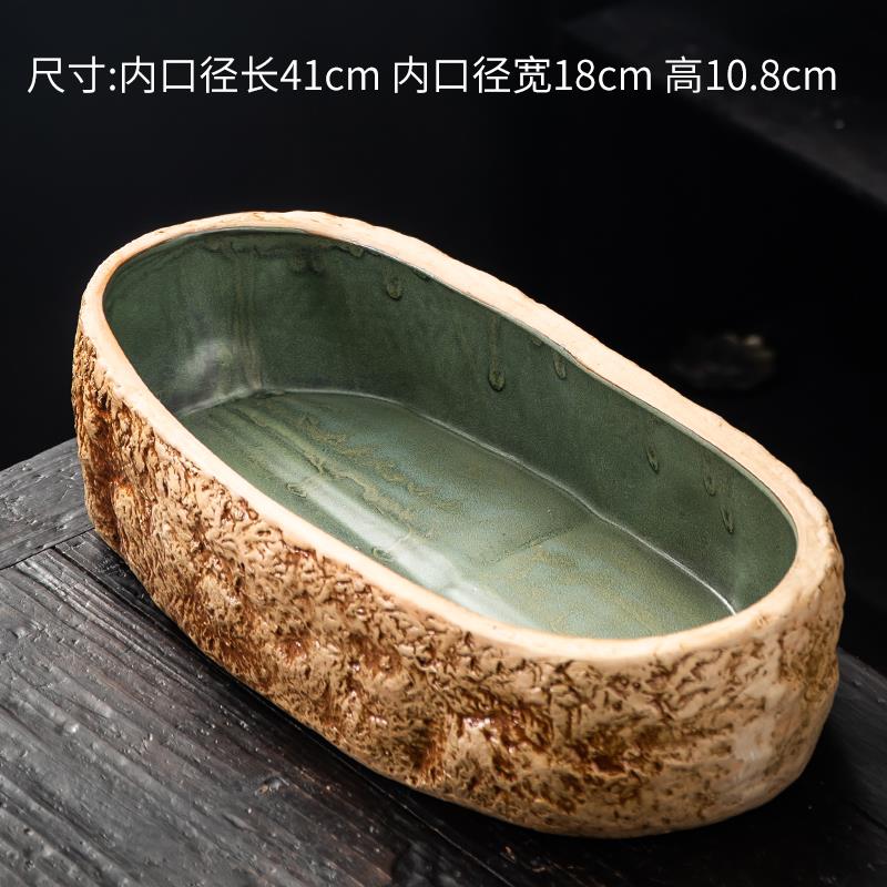 高档铜钱睡草水养培鱼缸盘仿石头碗莲盆小缸阳台花盆陶瓷多肉拼特