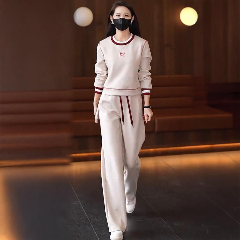 2026春秋新款圆领休闲运动套装女时尚洋气减龄卫衣阔腿裤两件套潮