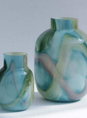 中古风渐变拼色玻璃花瓶摆件客厅餐桌水培复古花瓶简约轻奢装饰品