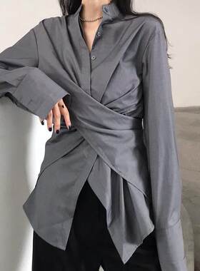 心机设计感chic衬衫女2026韩版ins超火bf宽松不规则显瘦长袖上衣