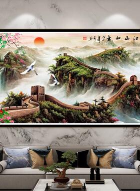 新长城山如景画十字绣客厅大幅加宽风新画江中式装饰山水手工F802
