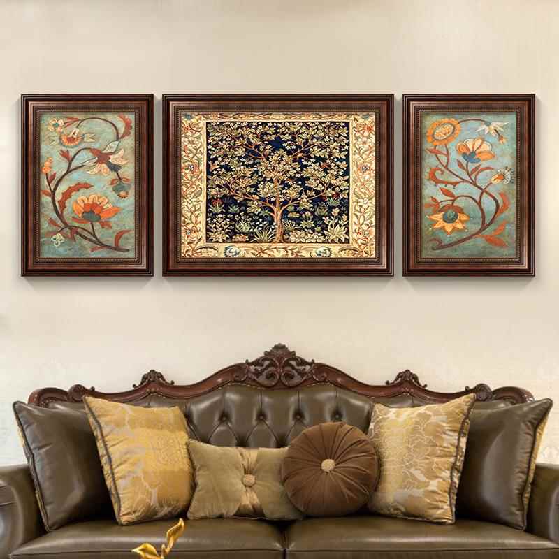 网红式厅装饰沙画复古三联画发欧背景餐墙壁画厅美式客油画简约挂图片