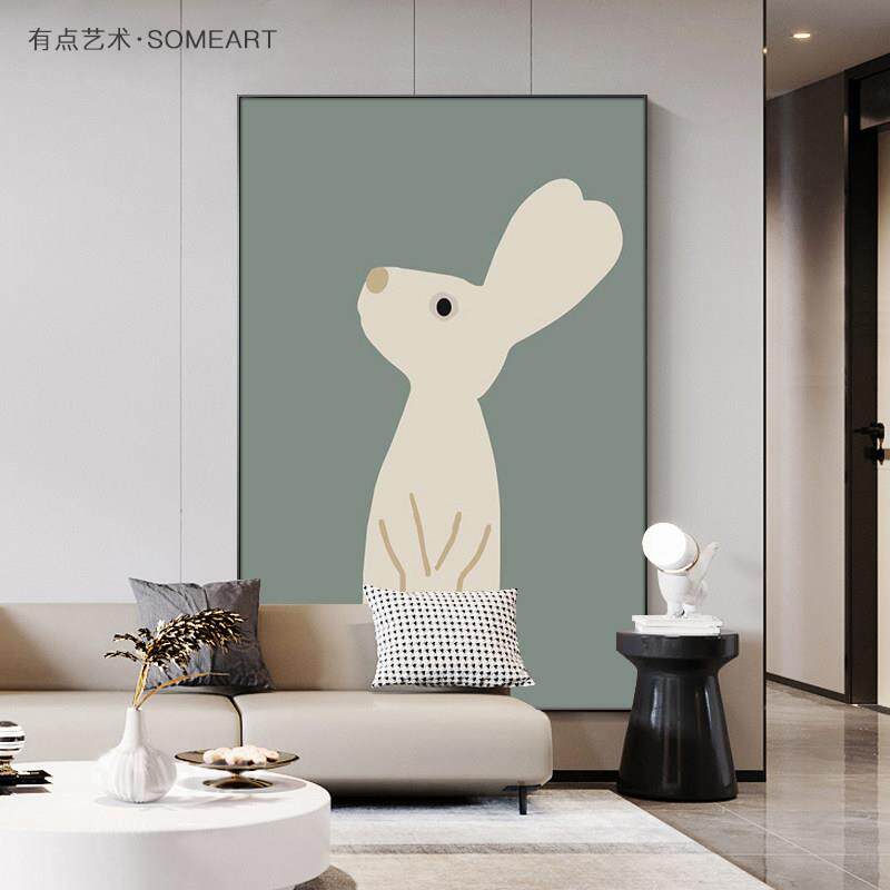现代简约卡通兔子客厅落地画玄关装饰画极简竖版壁画卧室床头挂画
