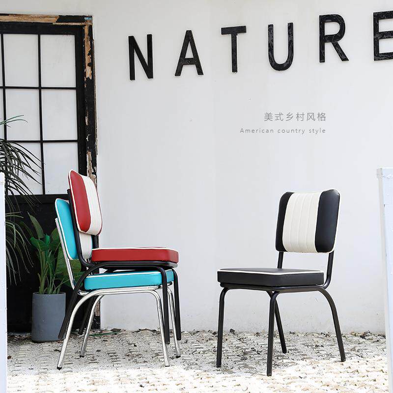 厂家供应铁艺餐椅美式乡村复古风咖啡酒吧西餐厅椅简约皮革快餐椅
