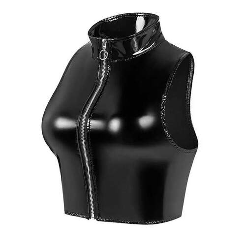 Women's patent leather top, small vest, shiny party dance