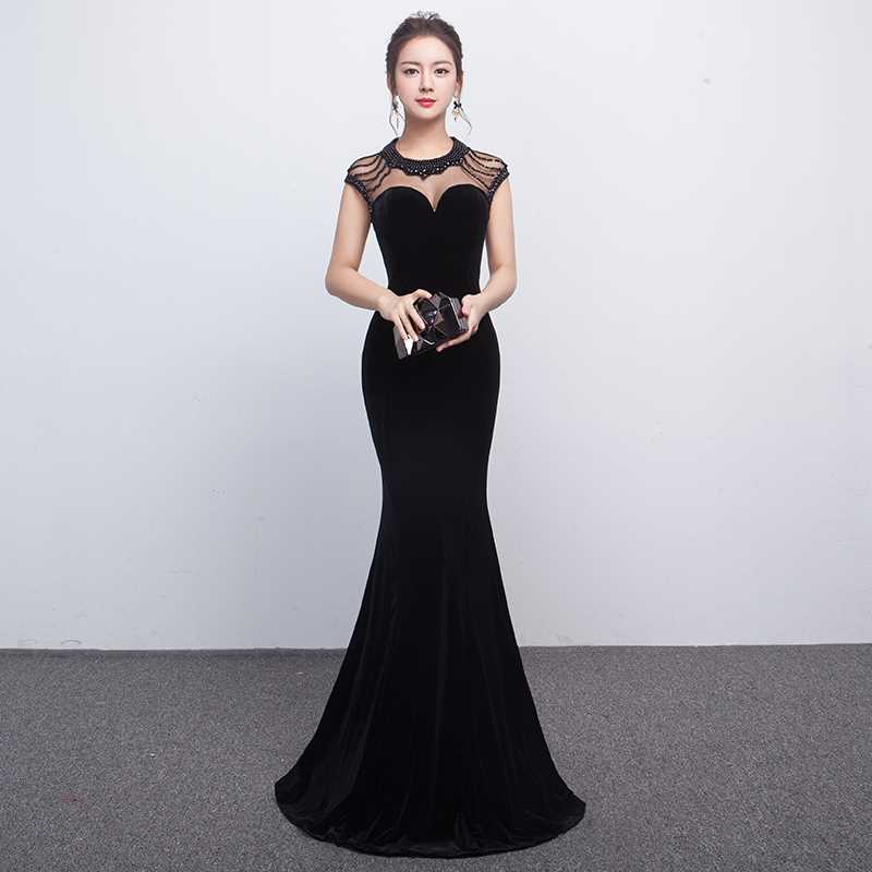 黑色晚礼服裙2019新款宴会主持人女晚宴长款性感修身显瘦鱼尾丝绒|ruв категории Женская одежда, Cвадебные платья, платье/вечернее платье - от Buy2taobao.com для оказания профессиональной услуги покупки агента Taobao