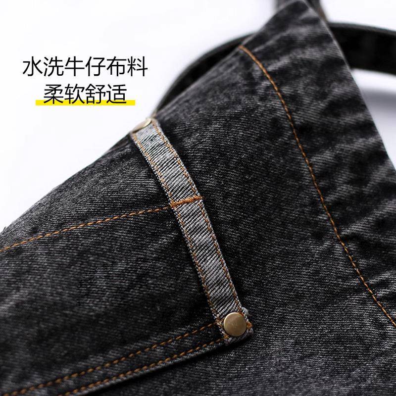 新款直销跨境亚马逊水洗牛仔围裙纯棉餐厅服务员理发店工作服厨房