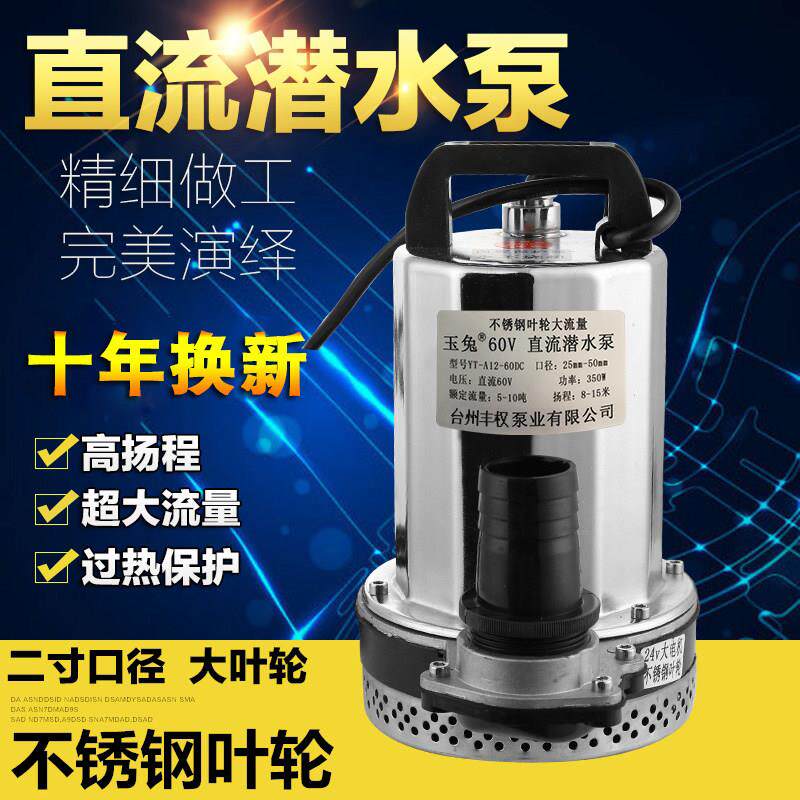 玉兔直流潜水泵电动车水泵12v24v36v48v60v72v84v抽水机大流量2寸