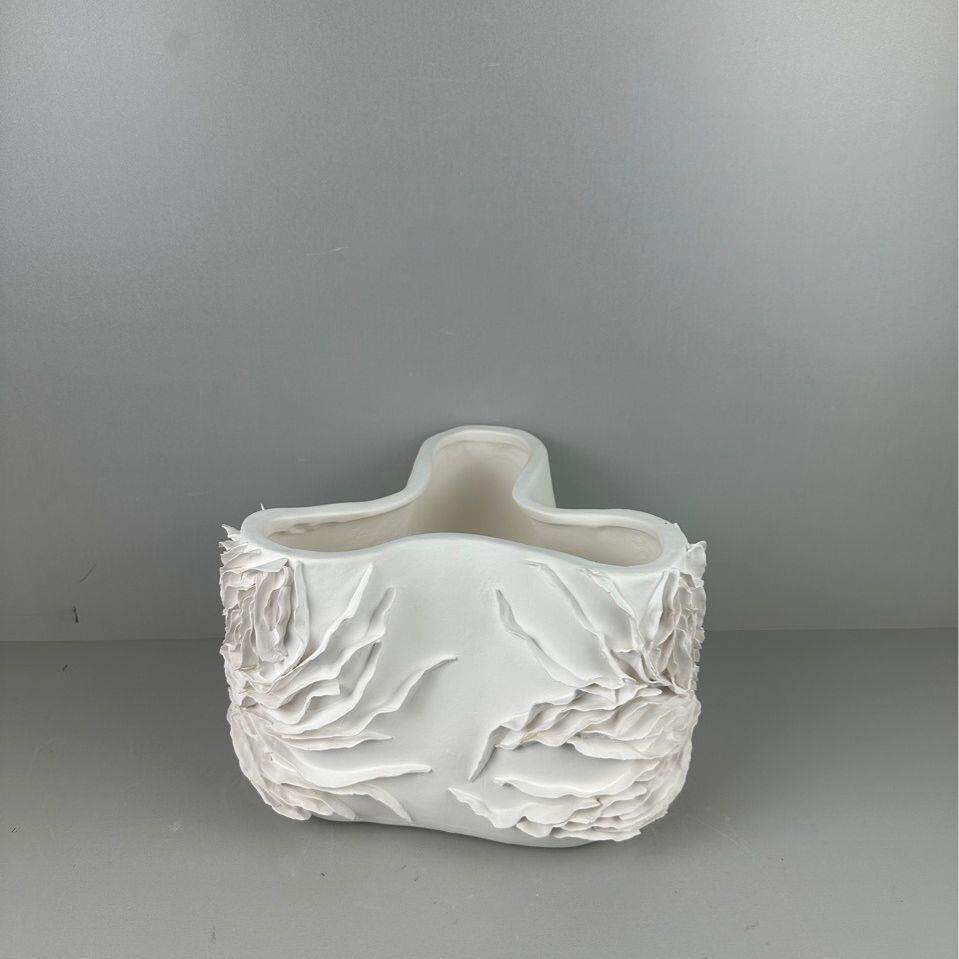 简约现代陶瓷艺术白色砖色千层花器摆件样板间客厅玄关桌面装饰品