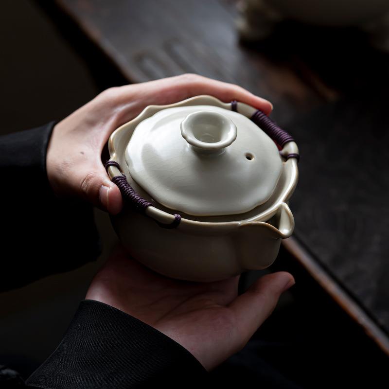 米黄汝窑大号盖碗单个泡茶防烫手抓壶家用陶瓷功夫茶具茶碗