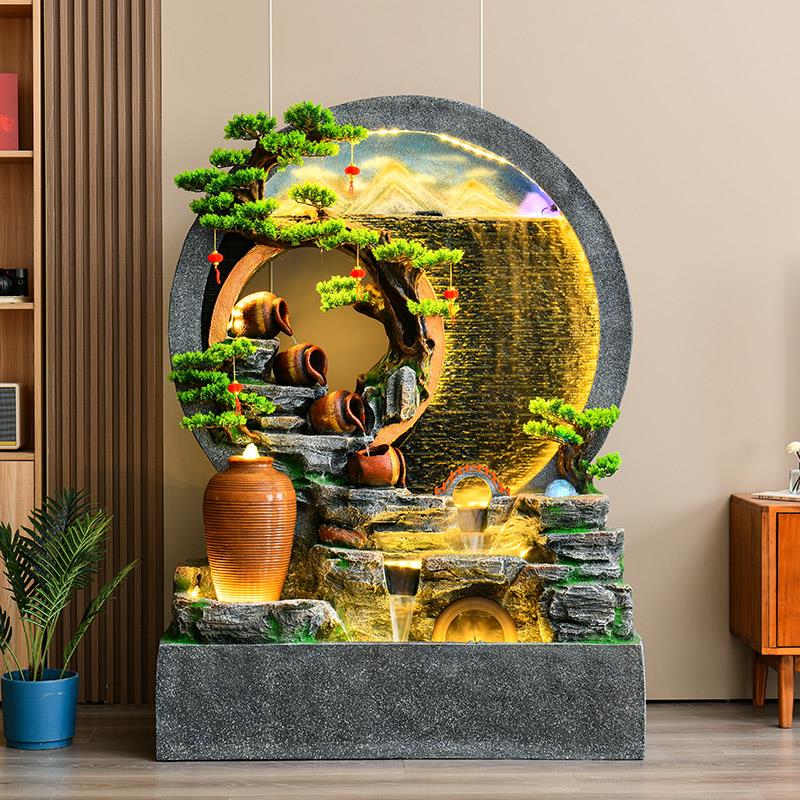 水幕墙假山循环流水景观招财风水轮公司屏风开业乔迁装饰落地摆件