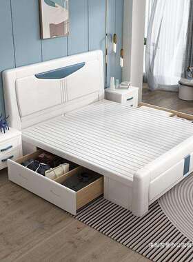 中式实木床.米双人压床婚白色纹橡木约大.米HEC现代主卧简耐用