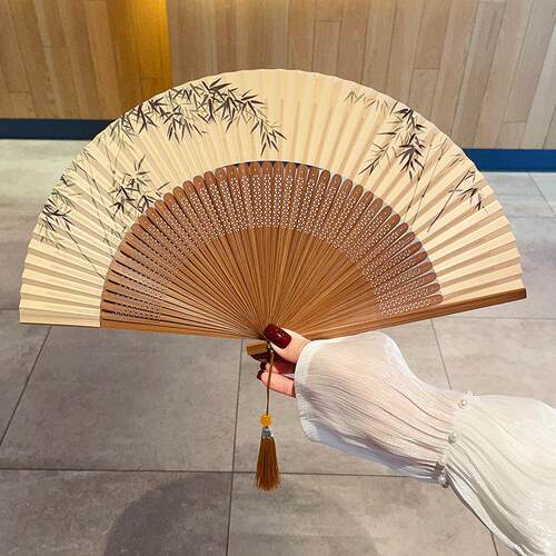 古风扇子竹子国风折叠纸扇高档配汉服女纳凉扇便携新中式竹扇送礼