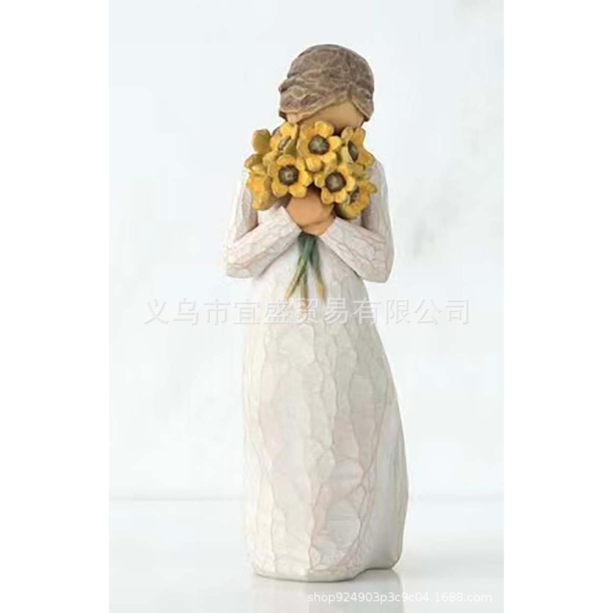 情人节仿木雕装饰品摆件树脂工艺品 捧花设计人物造型装修