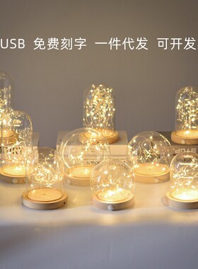 郁金香玻璃罩USB灯串底座玻璃永生花微景观玻璃瓶高硼硅北欧风