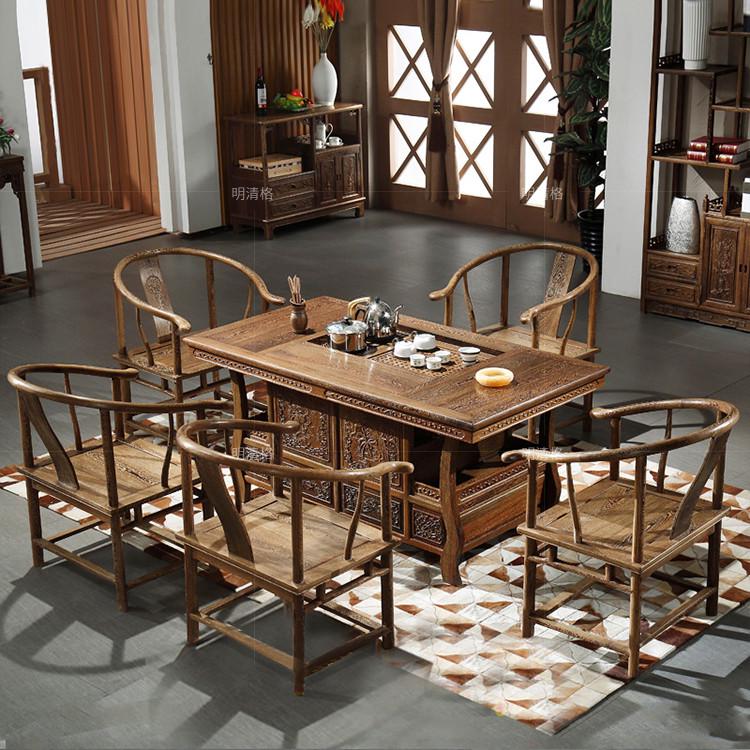 红木家具茶桌椅组合鸡翅木中式全实木功夫茶几小户型办公家用茶台