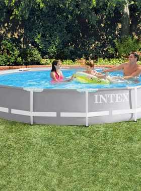 INTEX26710 12尺圆形管架水池 儿童超大型夹网 支架家庭游泳池