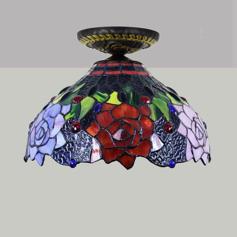 蒂凡尼田园玫瑰花彩色玻璃餐厅卧室过道走廊浴室吸顶灯具