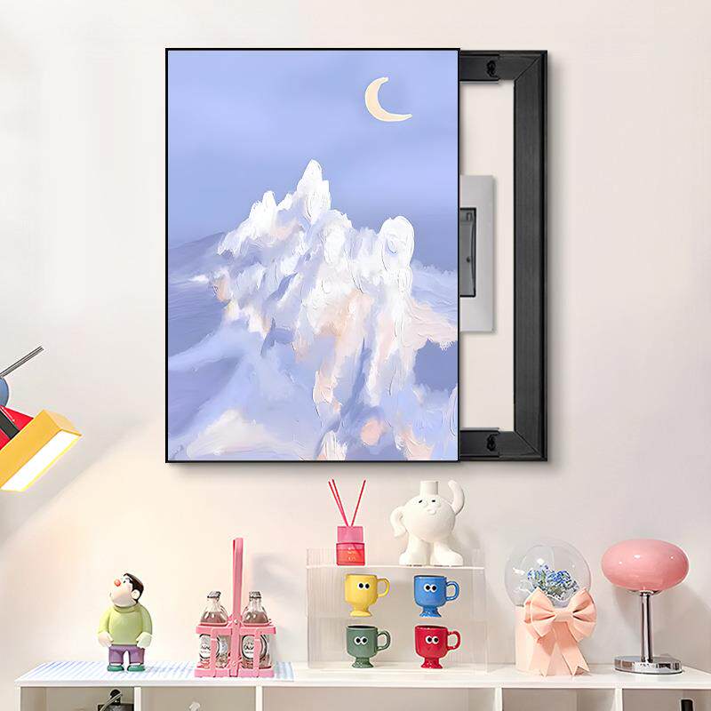 表箱装饰DBX-A-画竖款推拉画奶油马卡挂龙轻电奢风景油风画电表箱