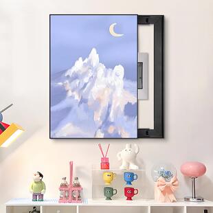 电表箱装 推拉画奶油风马卡龙轻奢风景油画电表箱遮挡挂画 饰画竖款